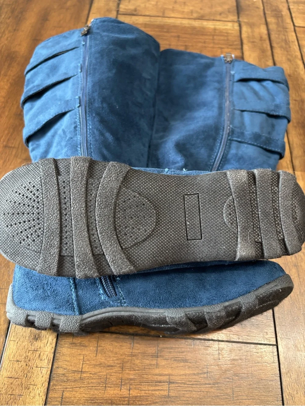 Wanted Blue Suede Under-the-Knee Buckle Boots